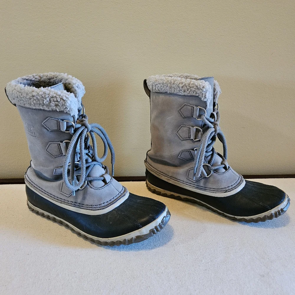 Sorel Caribou Slim Gray Leather Waterproof Boots – Women’s 7.5 - Picture 8 of 13